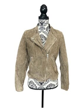 BLANKNYC Suede Leather Moto Jacket in Taupe
